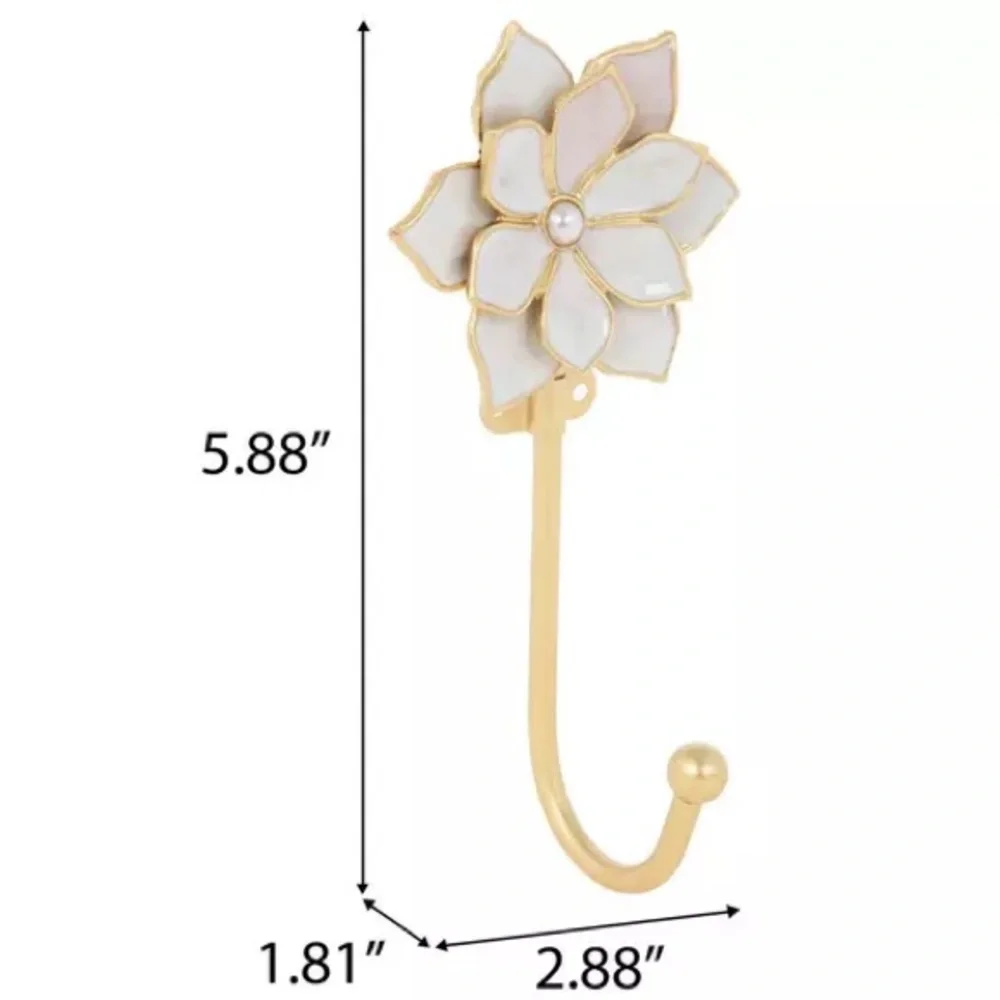 (2) White & Gold Flower Metal Wall Hook